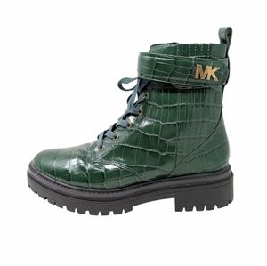 NWOT MICHAEL KORS Stark Crocodile Embossed Leather Combat Boot green